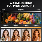 Solar Rechargeable Camping Light,Portable Bi Color 3500K-6500K Dimmable Panel Photography Lighting,3000 lumens m Small Led Work Light with 3600mAh Battery for Vlog Recording,Emergency,Mechanic,Outdoor