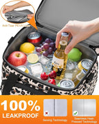 Lunch Box For Men Women Double Deck Insulated Lunch Bag For Men Woman Leakproof Expandable Cooler Bag with Adjustable Shoulder Strap for Kids Shool Work Picnic Camping(Leopard,Large)