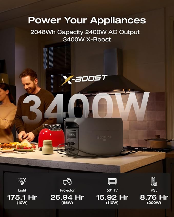EF ECOFLOW Portable Power Station DELTA 3 MAX with 220W Solar Panel, 3400W X-Boost Output, Ultra-Fast 0-80% Charging in 1.13 Hr, Home Backup & RV Camping (Black)