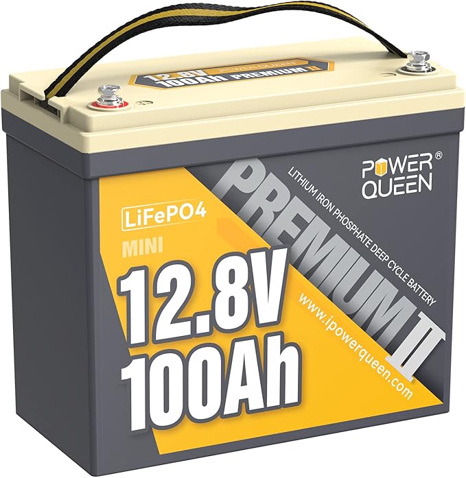 Power Queen 12V 100Ah Mini LiFePO4 Lithium Battery, Deep Cycle Battery with Upgraded 100A BMS, Max 1280Wh Energy, Up to 15000 Cycles & 10-Year Lifespan for RV, Solar, Trolling Motor & Camping