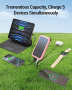 Power-Bank-Solar-Charger 45800mAh Fast Charging with 3 Built-in Cables LED Flashlight Portable External Battery Pack Compatible with All Smartphone, Tablet, Drone, Camera, etc.