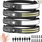 4Pack LED Headlamp Rechargeable - 230° COB Super Bright Head Lights for Forehead, Hard hat Light for Adults, USB C Headband Flashlight for Work, Hunting, Running, Camping Essentials Gear