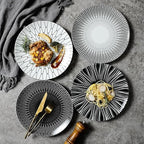 Camping Plates Creative Ceramic Dinner Plate Restaurant Round Dinner Plate Geometric Pattern Dinner Plate Kitchen Tableware Decorative Plate(B,15.3cm/6Inch)