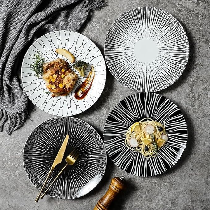 Camping Plates Creative Ceramic Dinner Plate Restaurant Round Dinner Plate Geometric Pattern Dinner Plate Kitchen Tableware Decorative Plate(F,15.3cm/6Inch)