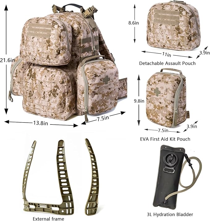 MT Military MOLLE 2 Medium Rucksack, Army Tactical Large Backpack, 3 Days Assault Pack