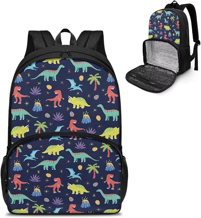 All In One Backpack Meal Bag Sturdy Insulated Cooler Backpack Lunch Box Tote Food Bag for College Beach Camping Picnics Primary Middle High Student Dayback, Dinosaur Tree