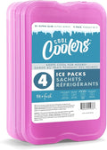 Cool Coolers by Fit & Fresh 4 Pack XL Slim Ice Packs, Quick Freeze Space Saving Reusable Ice Packs for Lunch Boxes or Coolers, Purple