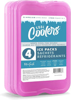 Cool Coolers by Fit & Fresh 4 Pack XL Slim Ice Packs, Quick Freeze Space Saving Reusable Ice Packs for Lunch Boxes or Coolers, Purple