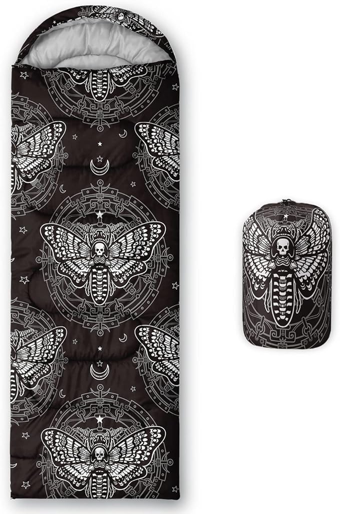 HOSIMA Butterfly Sleeping Bags for Adults and Kids for Camping,Black Gothic Ultralight Sleeping Bag for Cold Weather Summer.