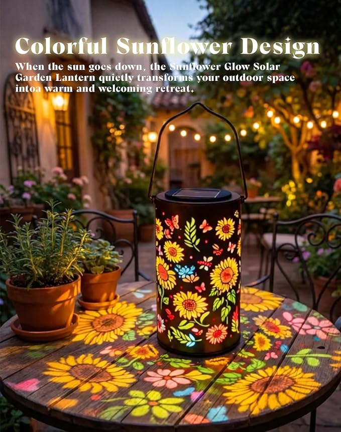 Colorful Sunflower Glow Solar Garden Lantern - 2026 Weather-Ready Sunflower Lantern for Every Season, IP65 Waterproof Metal Outdoor Hanging Light for Patio, Garden, Yard, Pathway (1PCS)