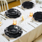 Melamine Dinnerware Sets Service for 4, Black Plates and Bowls Set with Beaded Edge, BPA Free Dishwasher Safe, Heavy Duty Shatterproof Unbreakable Tableware for Hallowmas Party Camping Outdoor