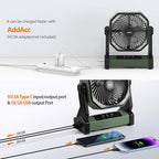 20000mAh Battery Powered Camping Fan, 58Hrs Rechargeable Portable Fan, 400LM Light, 360° Hook, Whisper Quiet Battery Operated Fan for Outdoor Car Travel Hurricane Camping Gear Essentials Power Outages