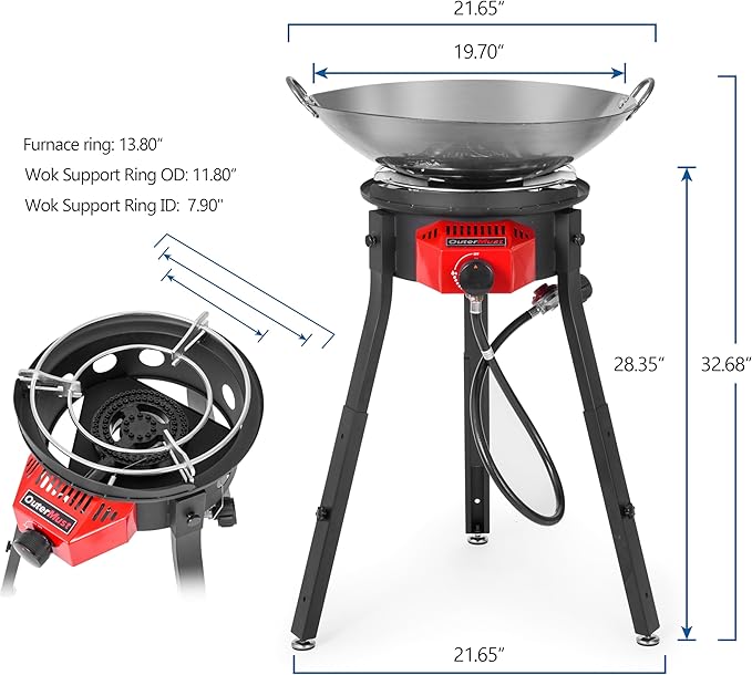 Outdoor Cooker Wok Station with Cover, Iron Wok, Electronic Ignition and Burner 54000 BTU for BBQ, Backyard