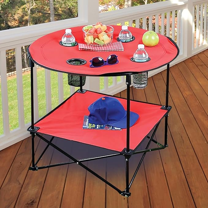 Etna Portable Camping Table Folding Camp 28 Inch Foldable Beach Outdoor with Cup Holders & Carry Bag for Camping, Beach, Backpacking, Tailgating, Patio, RV - Red (5075-RED)