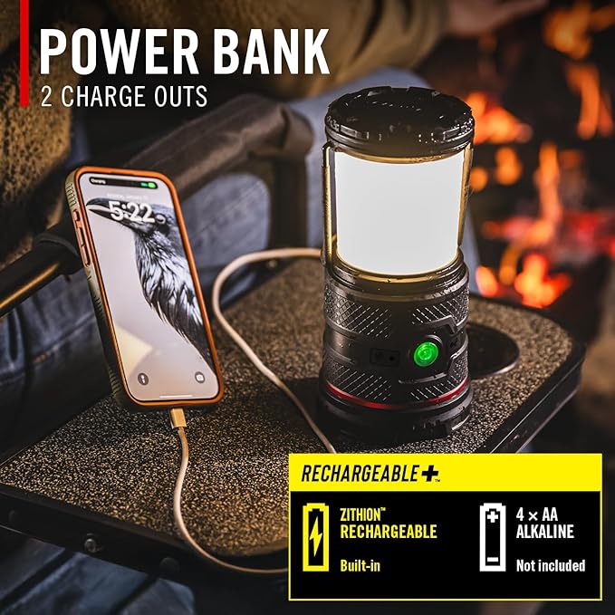 COAST EAL35R 1000 Lumen Voice-Controlled LED Emergency & Camping Area Lantern with Warm, Cool White, Day, Red & Red Flashing Mode, Power Bank Functionality - Black