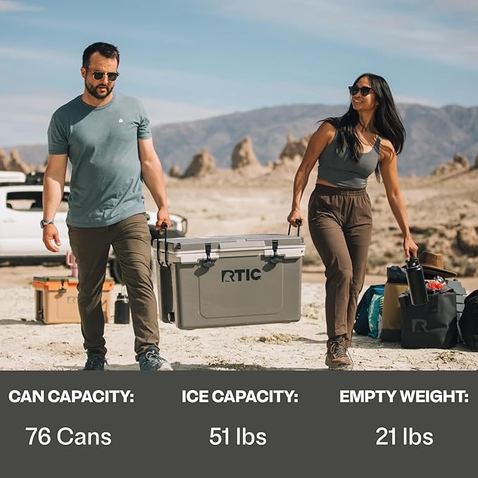 RTIC Ultra-Light 52 Quart Hard Cooler Insulated Portable Ice Chest Box for Beach, Drink, Beverage, Camping, Picnic, Fishing, Boat, Barbecue, 30% Lighter Than Rotomolded Coolers