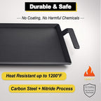 Carbon Steel Double Burner Griddle for Gas Grill–19.6" x 10.5" Flat Top Griddle Pan with Smash Burger Press& Heat Resistant BBQ Gloves,Stovetop & Induction Griddle Plate for Charbroil, Camp Chef