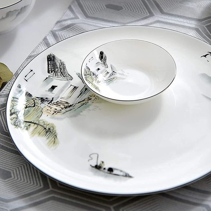 Dinnerware Set Dinner Party Tableware Service Set Ceramics Dinnerware Sets, Porcelain Cereals Bowls/Steak Plates/Soup Pot | 50 Pieces Chinese Style Bone China Dinner Combination Se