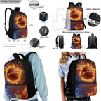 Rnyleeg Fire Basketball Backpack for Boys with Lunch Box Cool Boys Bookbag Age 8-10 Portable School Bag Set 3 Pack for Primary Students Casual Sackpack
