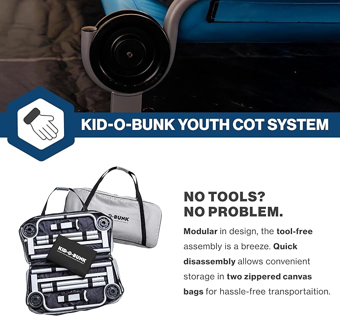 Disc-O-Bed Youth Double Cot Kid-O-Bunk, Modular for Bunk Beds, Dual Cots, or Bench with 2 Carry Bags for Portable Transport