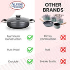 Alpine Cuisine 3.2 Quart Non-stick Caldero Stock Pot with Tempered Glass Lid and Carrying Handles, Multi-Purpose Cookware Aluminum Low Pot Dutch Oven for Braising, Boiling, Stewing