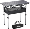 Anbte 3ft Aluminum Roll Top Camping Table, 2 Adjustable Height Camping Table Folding with Storage Net & Bag Lightweight Roll Up Table for Indoor Outdoor Backyard BBQ Patio Picnic, 32.2” X 16”, Black