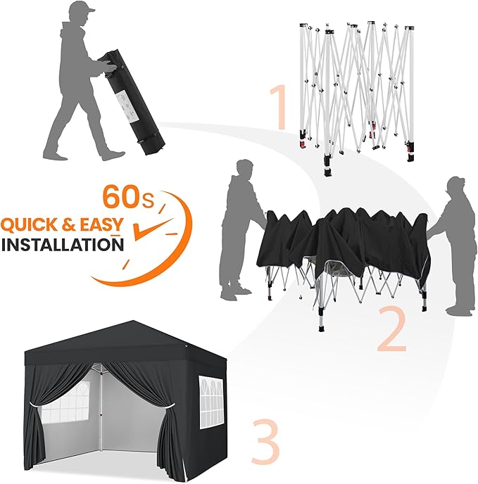 Yaheetech 8x8 Pop Up Canopy with 4 Removable Sidewalls, Portable Enclosed Instant Tent, Waterproof Outdoor Tent, Beach Sun Shelter with 4 Sandbags, 8 Stakes & 4 Ropes, Black