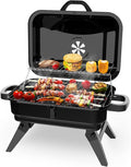 Portable Charcoal Grill with Warming Rack, Small Tabletop Barbecue Grill, Foldable Legs, Adjustable Vent, Total 343 Sq. In.Cooking Space, Outdoor BBQ Grill for Camping and Picnics (Black)