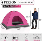 Outvita Camping Dome Tent, 1-4 Person Waterproof Windproof Easy Setup Spacious Family Tents with Carry Bag & Rain Fly for Hiking Backpacking Traveling Glamping Beach