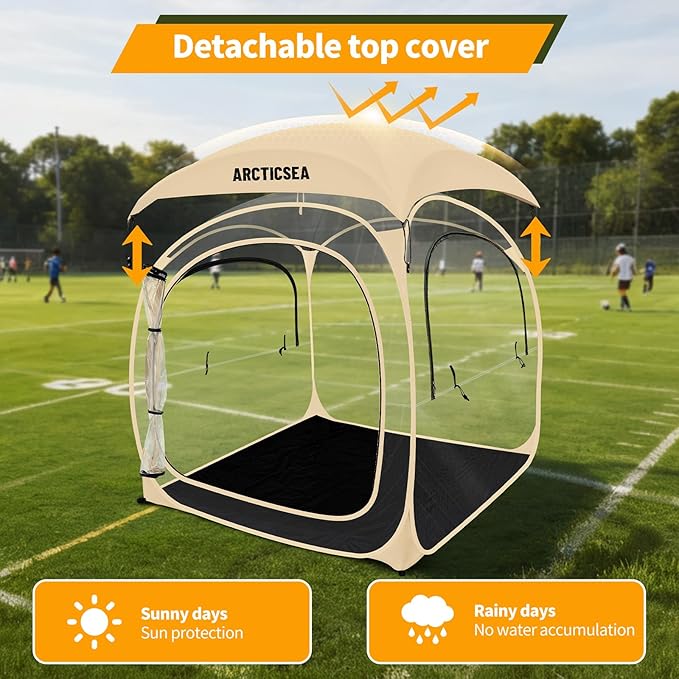 ARCTICSEA Thickened PVC Sports Tent - All-Weather Shelter Pod for 2-6 Person, Pop-Up Shelter, Instant Setup, Removable Top & Sealed Floor for Outdoor Events, Soccer, Rugby