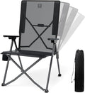 EVER ADVANCED Teslin Reclining Camping Chairs for Adult Lightweight, Portable Compact Folding Chair with Adjustable Back, 4-Level Recliner Chairs, Lawn Chair for Patio Balcony, Supports 300lbs, Black