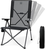 EVER ADVANCED Teslin Reclining Camping Chairs for Adult Lightweight, Portable Compact Folding Chair with Adjustable Back, 4-Level Recliner Chairs, Lawn Chair for Patio Balcony, Supports 300lbs, Black