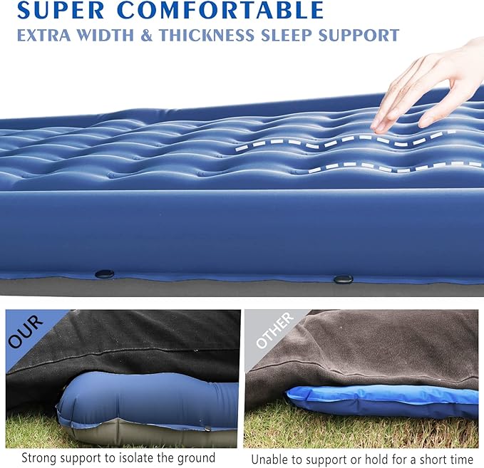 FAQIUQI Camping Sleeping Pads，Extra Thick 5 Inch Inflatable Sleeping Mat with Pillow Built-in Pump，Oversized Mattress Super Portable Backpacking Sleeping Pad (Blue)