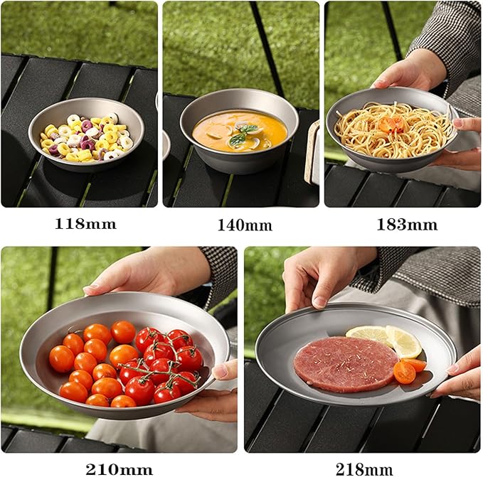Titanium Shallow Plate - 218mm(8.6") Flat Camping Plate, 100g Lightweight Serving Tray, Ideal for Grilled Food & Breakfast, Stackable Metal Durable Dish RT028T