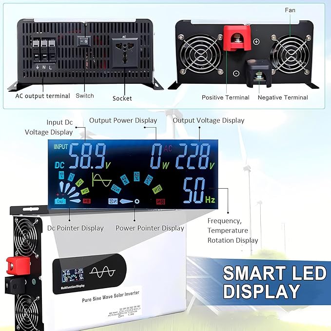 5000-12000w Pure Sine Wave Inverter Camping Inverter Portable Power, DC 12 V, 24 V, 48 V, 60 V, 72 V a CA 110 V for Home/RV/Truck/Car/Camping/Solar 12V-8000W