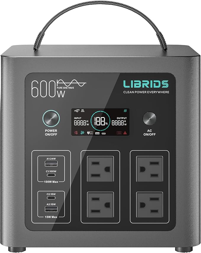 Portable Power Station, 8 Ports (4 AC Outlets) 600W Solar Generator with LiFePO4 Battery Pack for Camping
