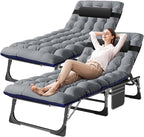 DoCred Folding Lounge Chair with Mattress, 5 Position Adjustable Folding Sleeping Bed Cot Chaise Lounge Chairs Perfect for Sunbathing, Camping, Pool, Beach, Patio