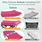 Suteck 32In XXL Folding Camping Cot, 900LBS Heavy Duty Sleeping Cot with Pillow Mattress, 1200D Double-Layer Oxford Portable Cot for Adults with Carry Bag for Home Office Nap Beach Travel