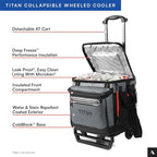 Titan Deep Freeze 60 (50+10) Can Wheeled Cooler - Collapsible Rolling Cooler with Wheels and All-Terrain Cart