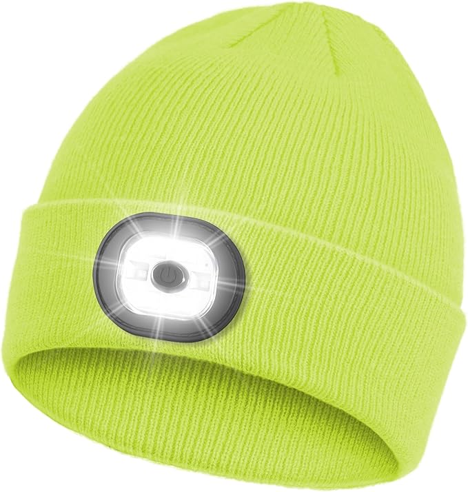 Beanie Headlamp - Unisex Winter Knit Cap Gifts for Men Dad Father with LED Hands Free USB Rechargeable Caps