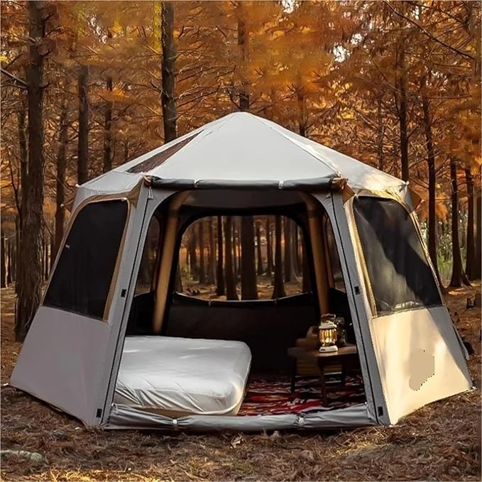Hexagonal Folding Inflatable Tent - Large Family Quick Automatic Opening Camping Tent for Outdoor Travel, Spacious Windproof Waterproof Camping Equipment