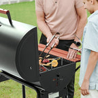 Royal Gourmet CC1830V 30 Barrel Charcoal Grill with Wood-Painted Side Front Table, 627 Square Inches Cooking Space, for Outdoor Backyard, Patio and Parties, Black