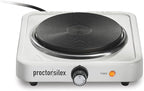 Proctor Silex Portable Electric Stove, Cast Iron Single Burner Cooktop, Compact, Adjustable Temperature Hot Plate, 1000 Watts, White (34107)