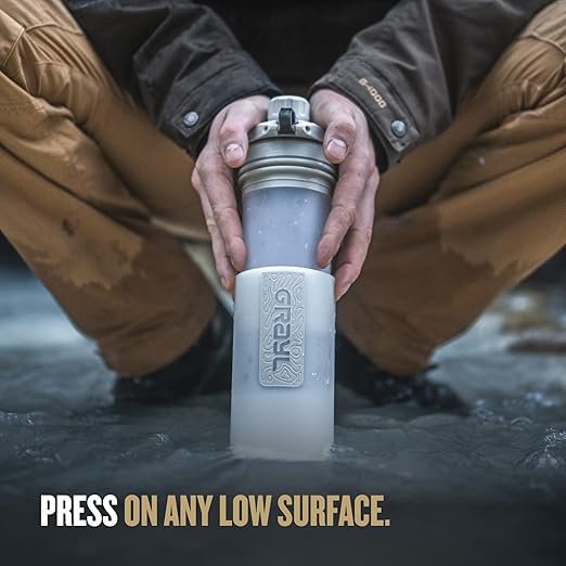 GRAYL GeoPress 24 oz Water Purifier Bottle - Filter for Hiking, Camping, Survival, Travel (Peak White)