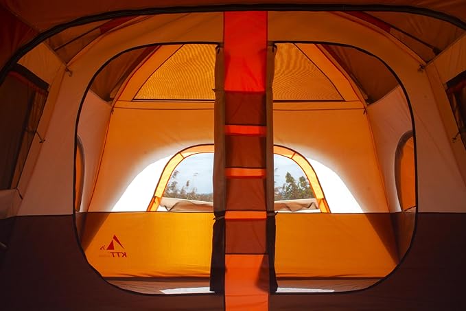 KTT Extra Large Tent 10-12-14 Person(B),Family Cabin Tents,2 Rooms,3 Doors and 3 Windows with Mesh,Straight Wall,Waterproof,Double Layer,Big Tent for Outdoor,Picnic,Camping,Family Gathering