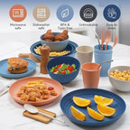 Wheat Straw Dinnerware Sets,64-Piece Plates and Bowls Sets for 8-Unbreakable,Reusable Plastic Dish Set-Dinner Plate/Dessert Plate/Cereal Bowl/Cup/Utensils-Microwavable Dishwasher Safe 64P-Deep Gray