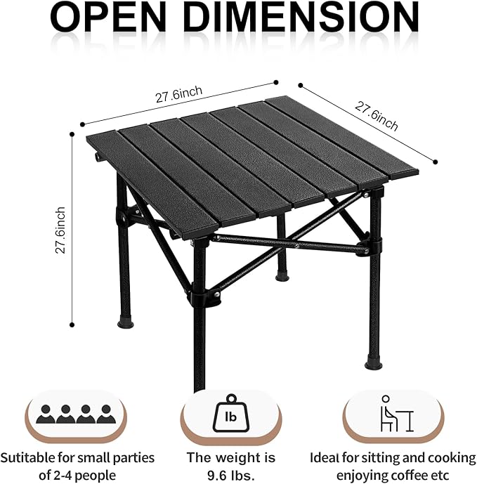 Camping Table Roll up Table,2-4 Person Portable Adjustable Height Roll up Aluminum Table with Carry Bag
