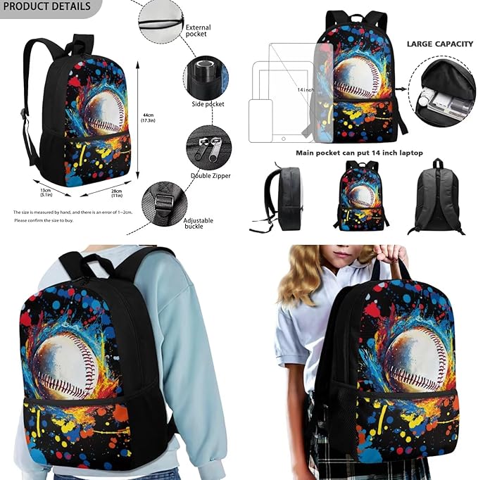 Rnyleeg Soccer Theme Backpack for Boys Novelty School Backpack with Lunchbox Set Large Capacity 3 Pcs Bookbag Set for Primary School Mochilas Para NiñA