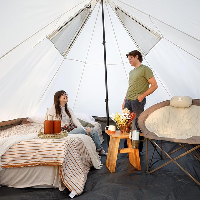 CORE 6 Person Bell Tent with LED Lights | Spacious Family Lighted Tent with Carry Bag for Camping, Glamping, and Backyard Adventures