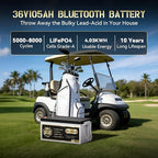 36V 105Ah Lithium Golf Cart Battery, 36 Volt LiFePO4 Battery, built-in Bluetooth 200A BMS and LCD display, IP65, with 43.8V 25A lithium battery charger, perfect for golf carts,Trolling Motor